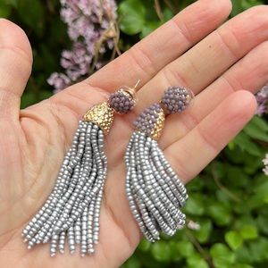 Color Block Beaded Tassel Earrings